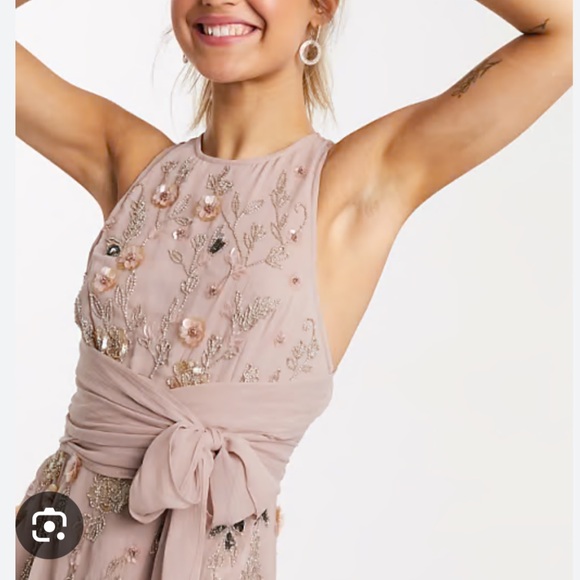 ASOS DESIGN delicate floral embellished midi dress with wrap waist - Picture 8 of 8